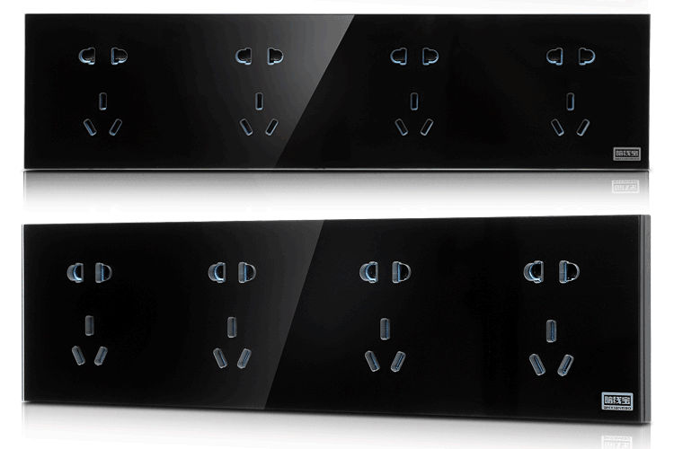 86型二三四联钢化玻璃开关大面板家用酒店纯平无框连体水晶插座黑 一