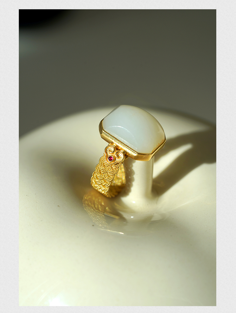 《云南瑞丽》 伊人意 和田玉籽料金镶玉戒指花丝编织戒指籽料戒指