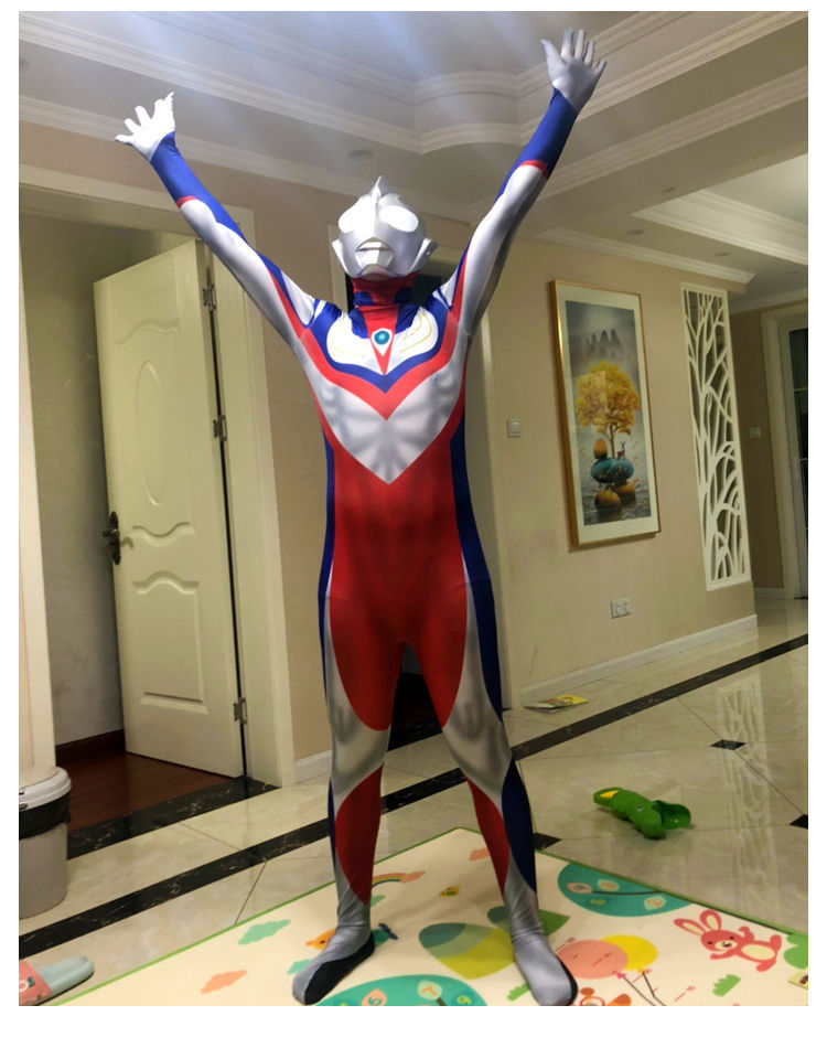 迪迦奥特曼皮衣圣诞节成人奥特曼衣服头盔头套cos迪迦发光男童连体