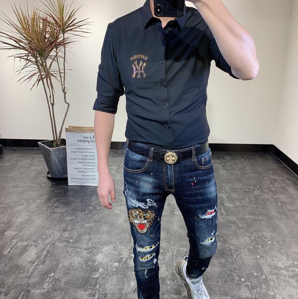 潮牌酷奇g家风瓦萨琪美杜衬衫男时尚韩版重工烫钻长袖