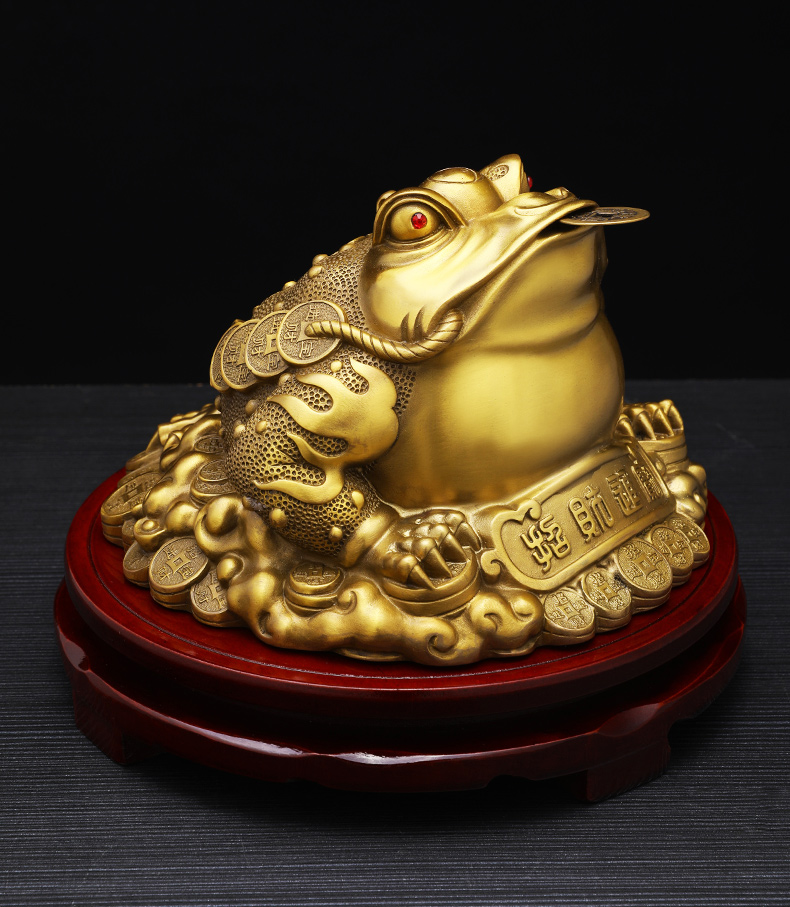 进宝全铜金蟾摆件三足金蝉蟾蜍客厅酒柜装饰店铺开业礼品 ytj6寸铜