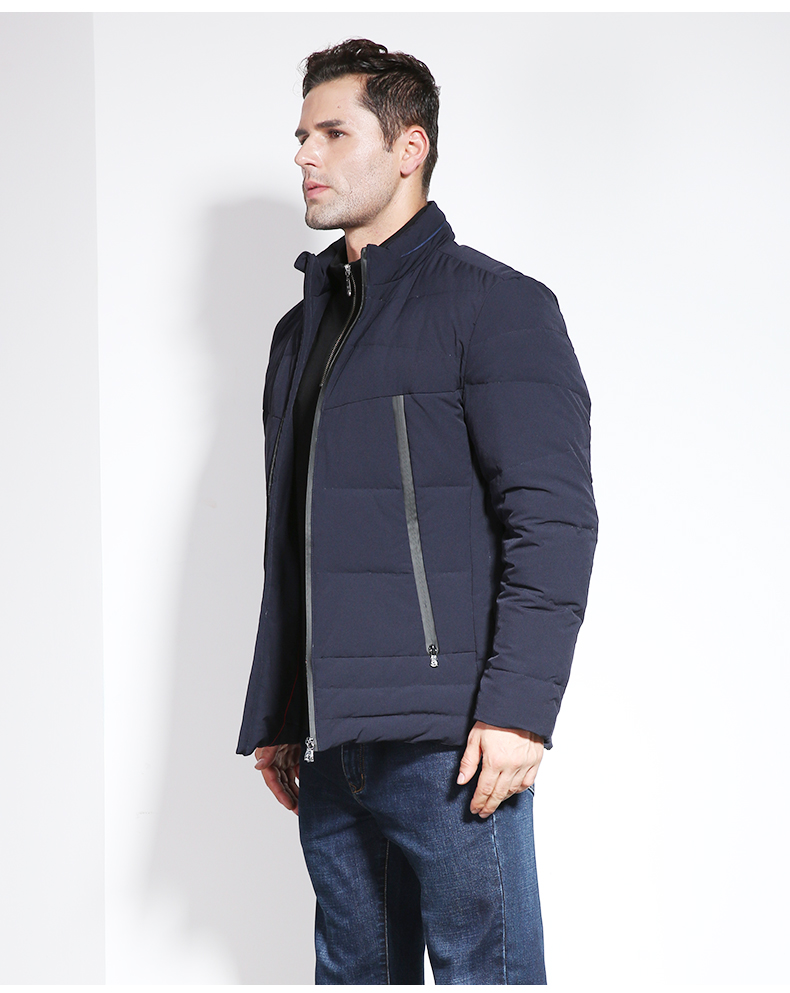 威鹏男装羽绒便服冬季短款微弹拉链羽绒外套男a64008宝蓝色l