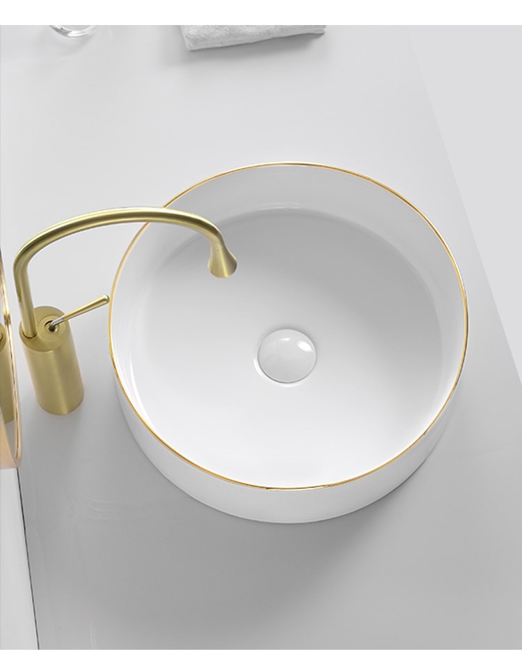 唯宝台盆金边台上盆圆形陶瓷台盆卫生间洗脸盆小户型洗面盆家a款盆