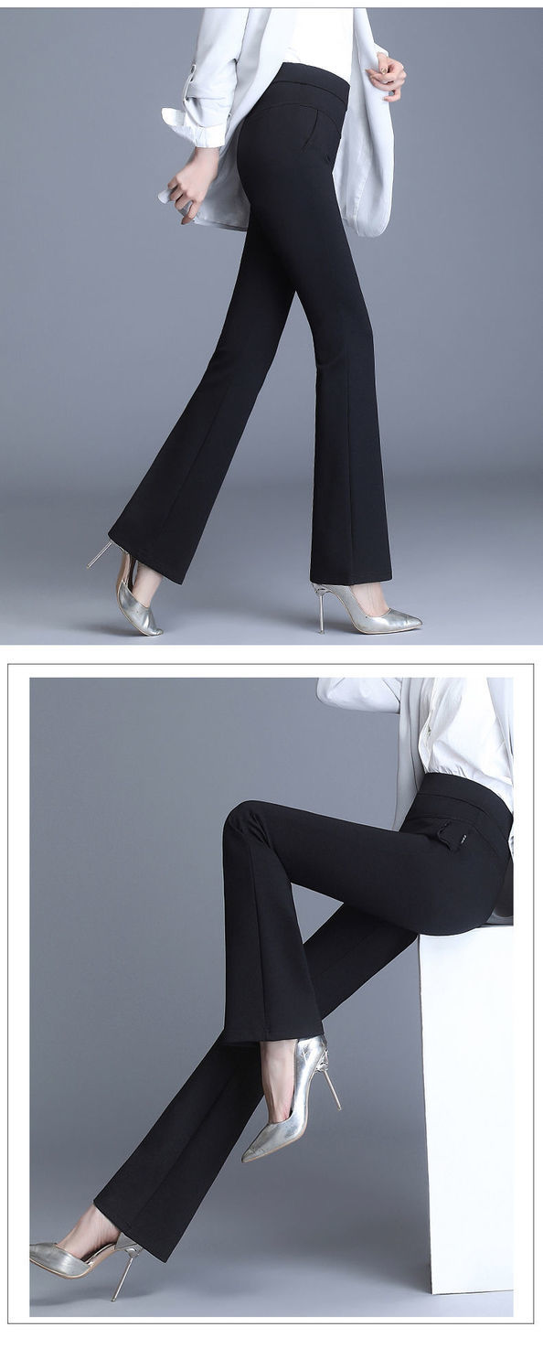 西装裤子女2021新款春秋薄款高腰弹力工装休闲微喇叭长裤 微喇叭长裤