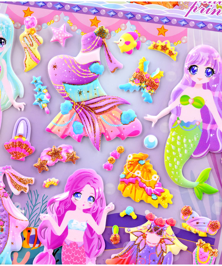 儿童贴纸美人鱼换装贴纸女孩人鱼公主百变穿衣服立体泡泡贴粘贴画dq10