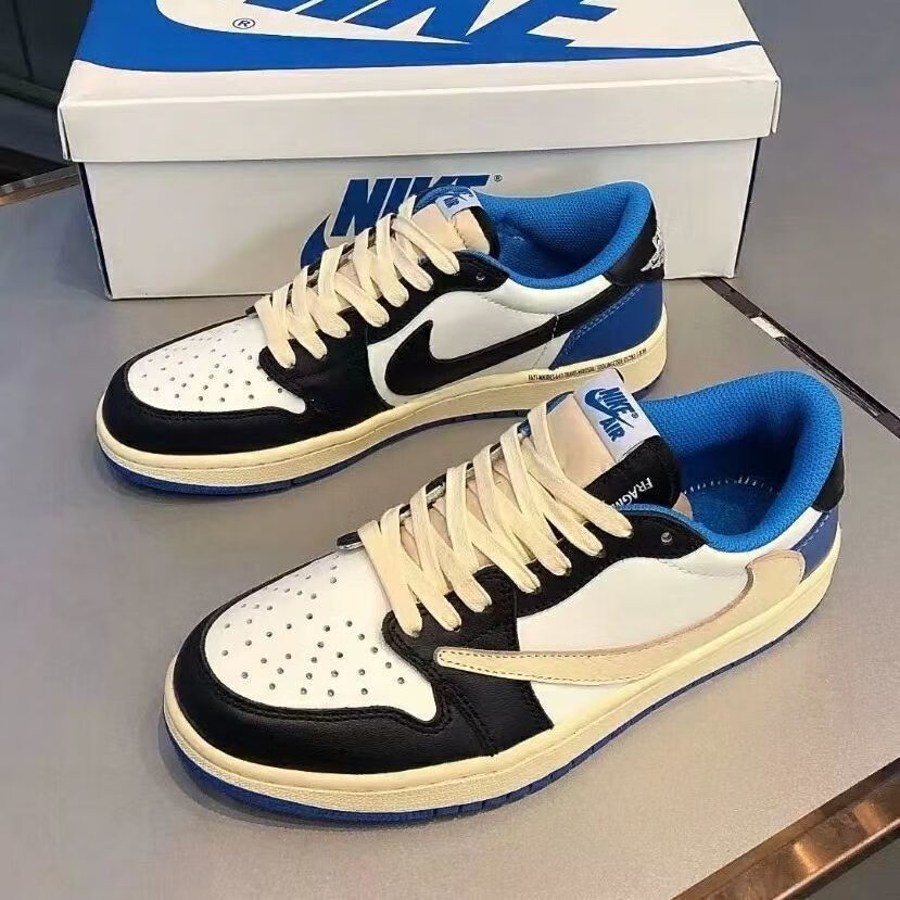 乔1藤原浩联名白蓝灰棕色倒钩百搭男女情侣款低帮学生运 aj1低帮倒钩