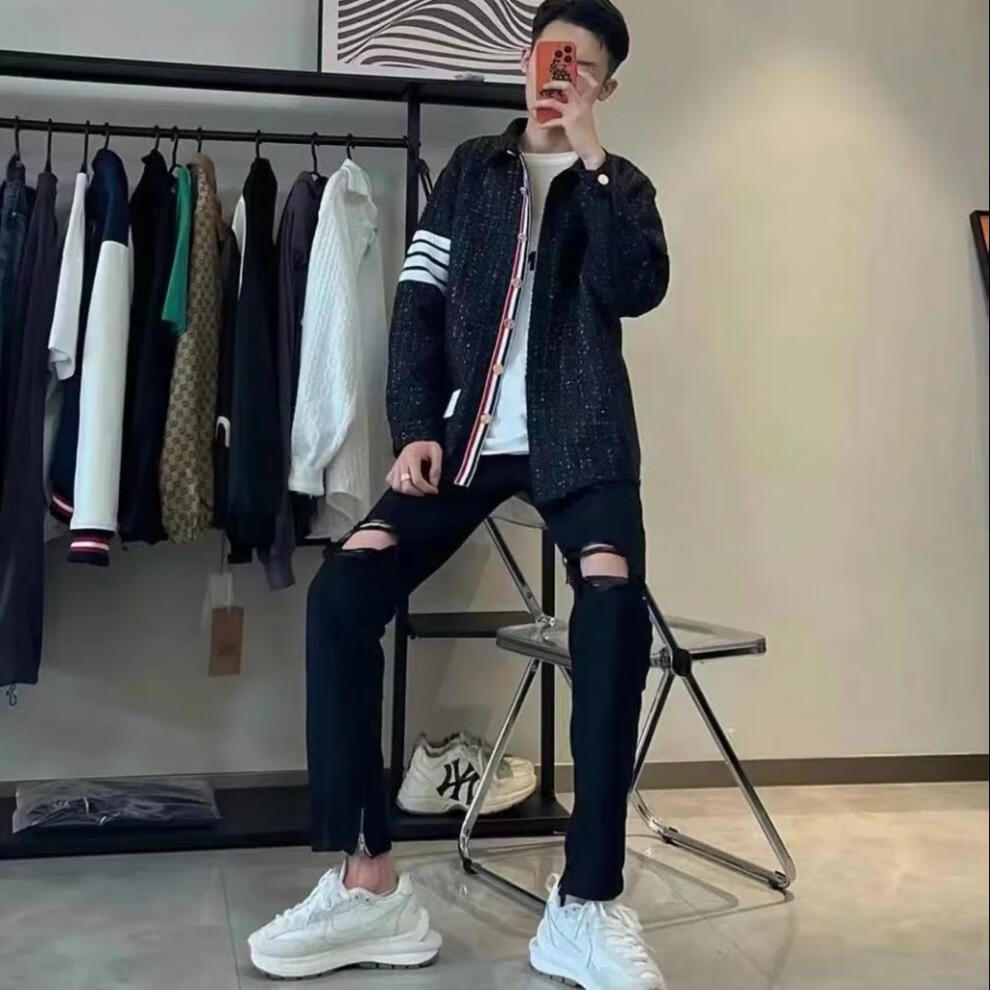 苏六6同款快手网红苏6同款裤子拉链破洞牛仔裤男款精神小伙直筒高街九