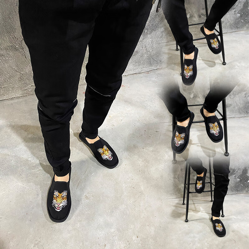 宇将军同款豆豆鞋 社会人手工老北京布鞋男牛筋底刺绣花韩版国风豆豆