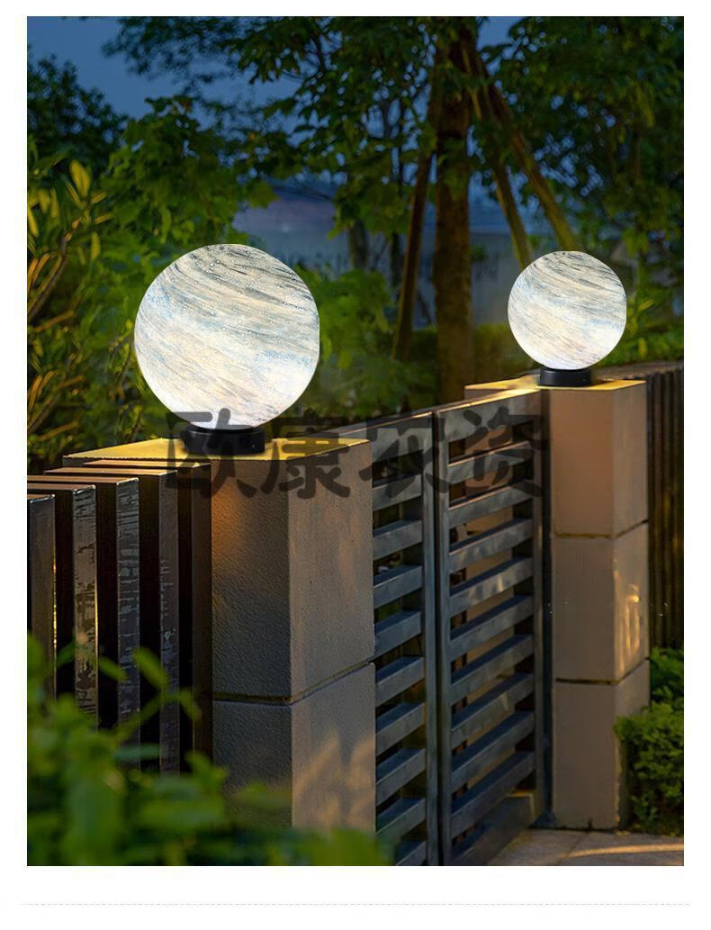 太阳能户外柱头灯大门灯围墙灯防水景观别墅公园室外庭院灯星球灯黄色