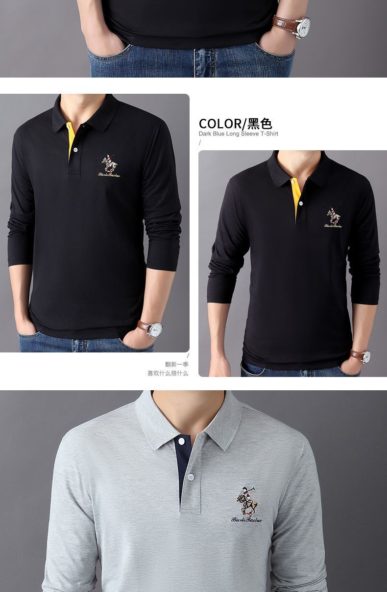 传奇保罗男装商场专卖秋季长袖t恤男士翻领纯棉上衣服休闲宽松大码