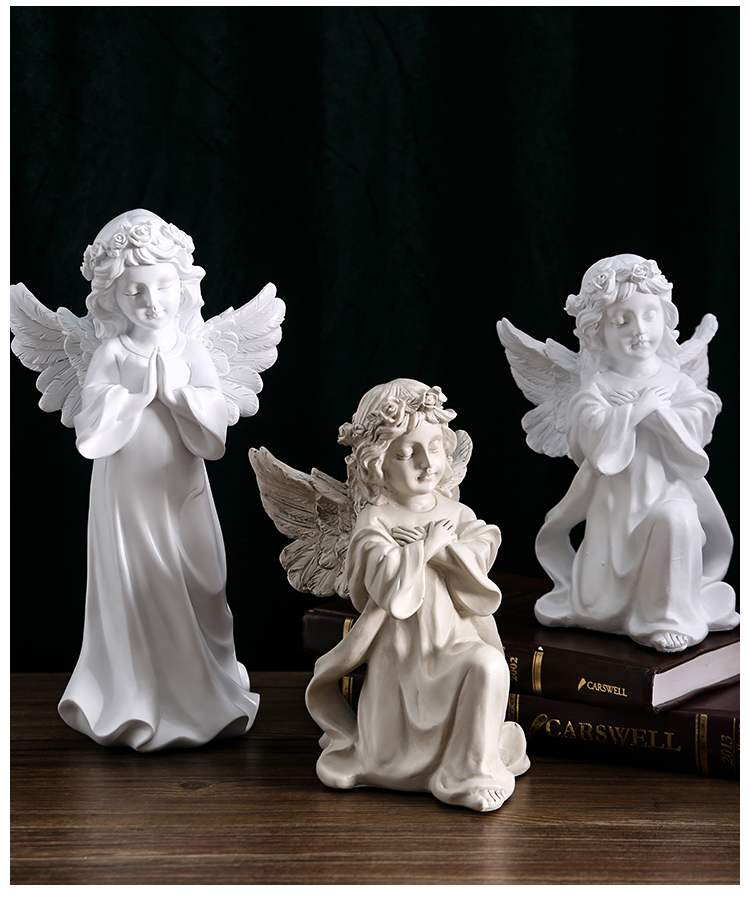 欧式复古少女天使摆件美式树脂石膏雕像小天使女孩桌面装饰品摆设 右