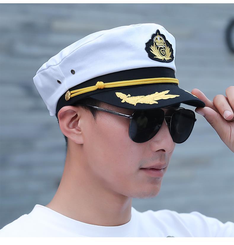 聂庄船长帽亲子宝宝演出制服黑白色三角标儿童水手船长 经典款红色 m