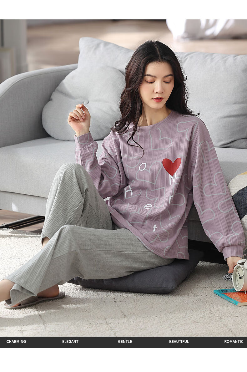 千奈美春秋季纯棉长袖圆领睡衣女生公主风甜美可爱卡通家居服套装yxd