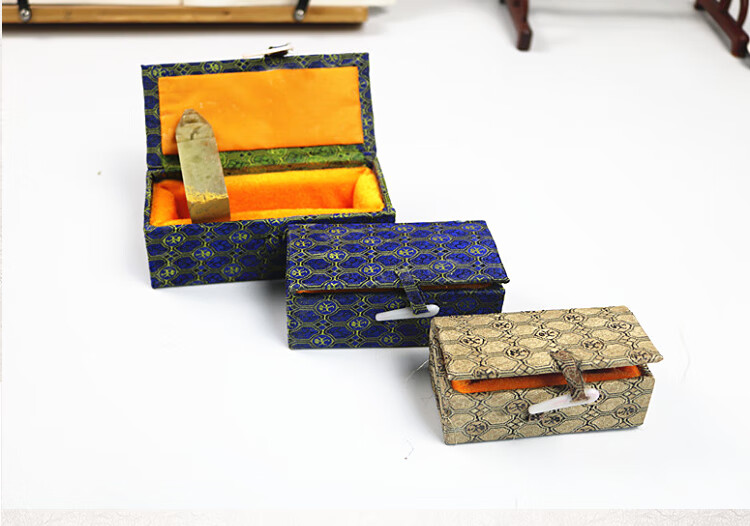 左一仁印章盒手工印章锦盒长方形大中小盒寿山青田石篆刻书法画礼品布