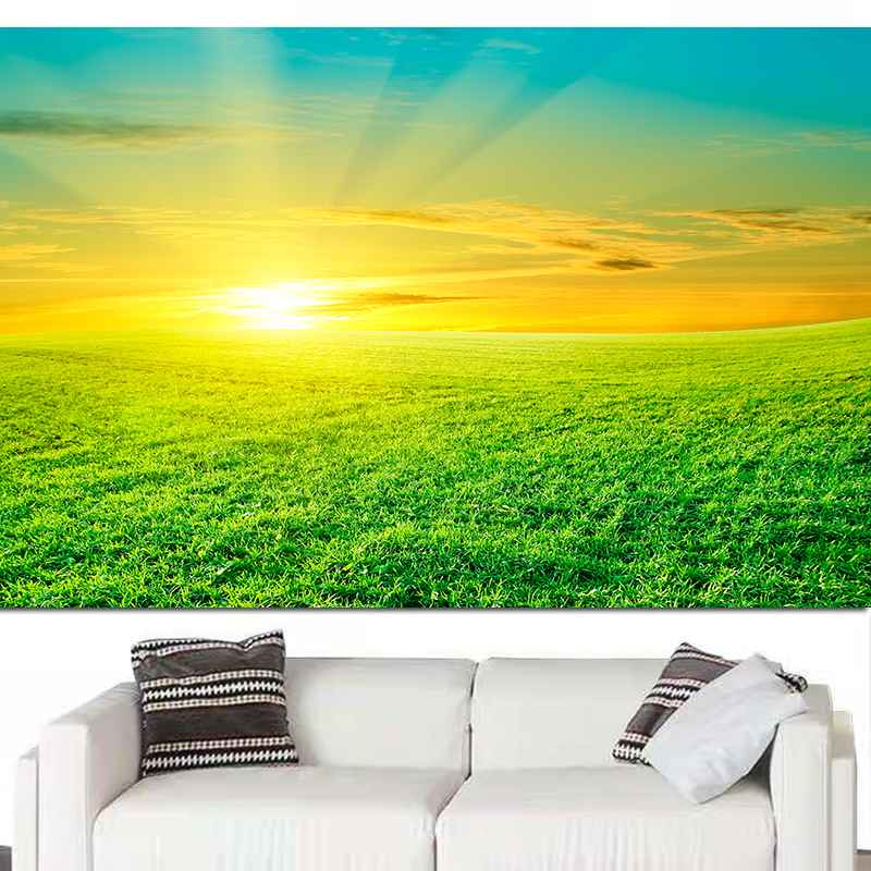 草原日出霞光大自然风景画沙发电视3背景墙简约浪漫墙纸自粘壁画q125