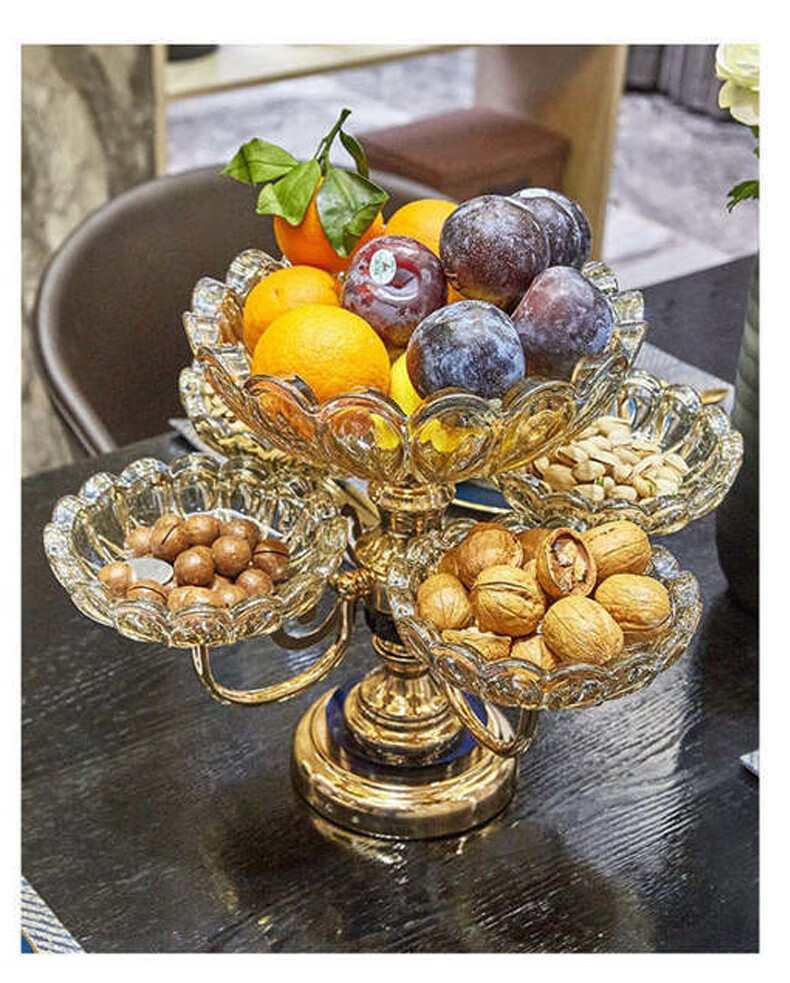 客厅茶几水果盘家用创意轻奢商务多层现代简约大容量玻璃果盘干果盘糖