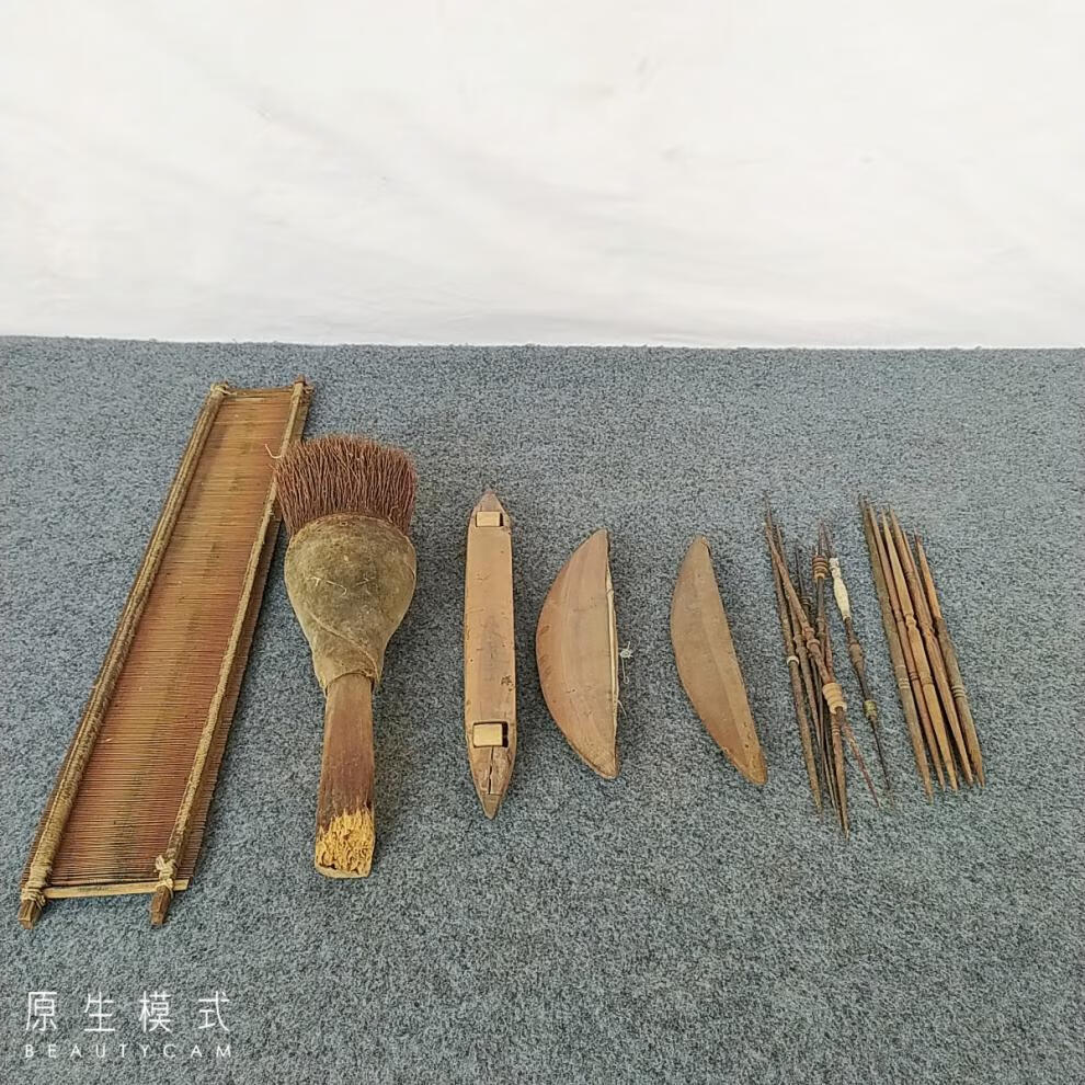 民俗老物件老织布机纺车配件纺线锭子旧篦子刷子梭子机杼茶托道具 铁