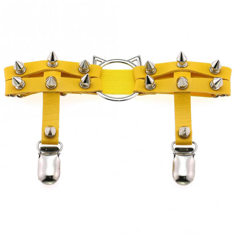 施洛冰 脚链欧美原宿朋克哥特个性猫猫头皮质手工铆钉街舞腿环脚环