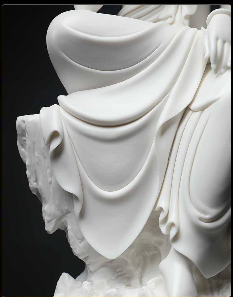 戴玉堂18吋静思观音菩萨佛像坐岩观世音家居供奉客厅办公室德化瓷雕