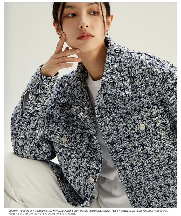 【旗舰精品】king prince秋季格纹高街小众小香风情侣装外套短款男女