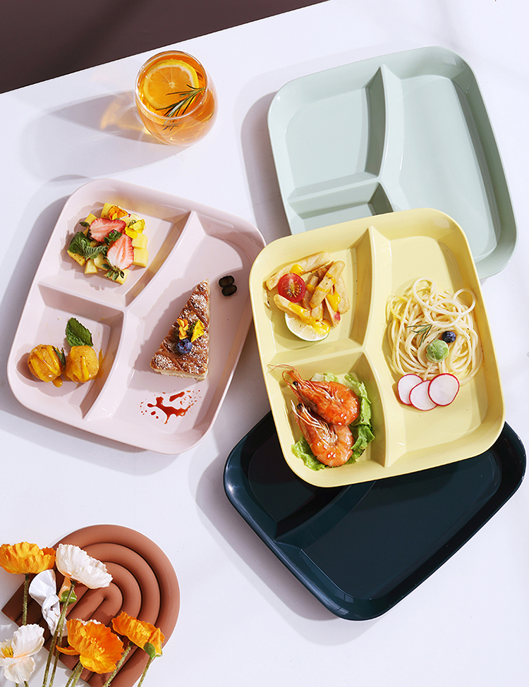 奢厨方形三格餐盘家用快餐盘减脂盘分隔盘塑料盘可微波炉加热食堂饭盘
