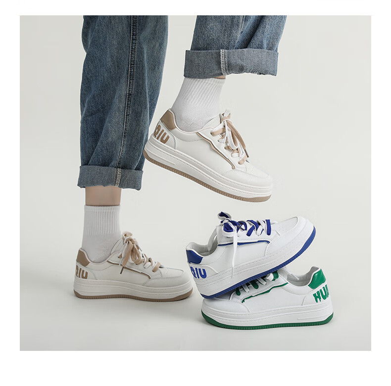 环球女鞋2022年夏季新款双色鞋带小白鞋女百搭ins时尚休闲板鞋子白绿