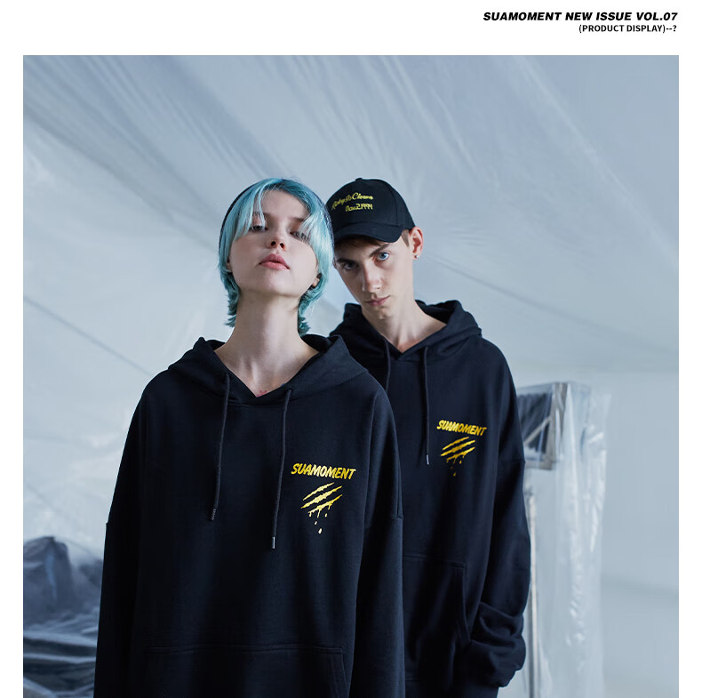 suamoment卫衣男秋季潮牌帽衫男女同款血爪抓痕侧大爪黑金印花宽松