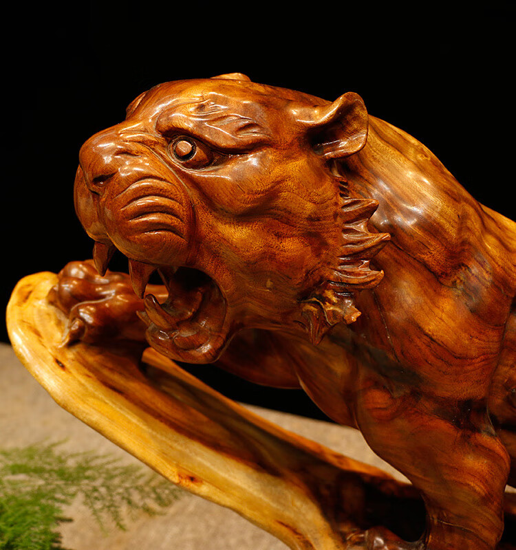 枫岚情 木雕老虎摆件金丝楠木根雕生肖工艺品大型摆设办公室客厅装饰