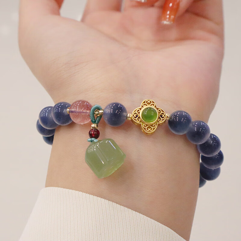 莲蓬吊坠糖心玛瑙手串蓝玛手链手饰复古中国风饰品 天.