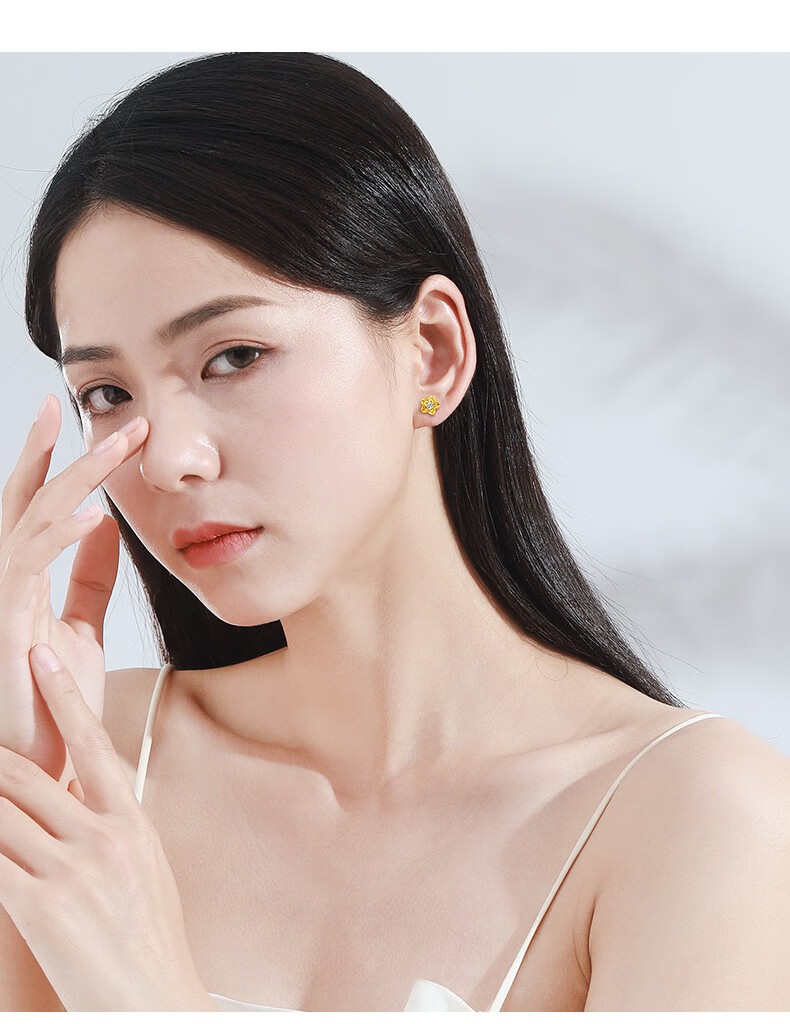 老凤凰黄金耳钉足金999耳饰女士金耳环花朵精致结婚订婚金饰品情人节
