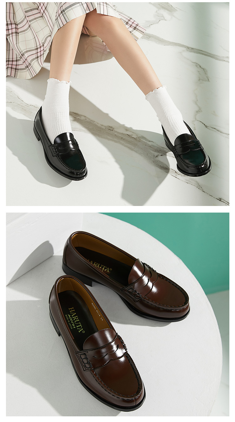 haruta4514女鞋单鞋低跟jk制服鞋乐福鞋小皮鞋女棕色35