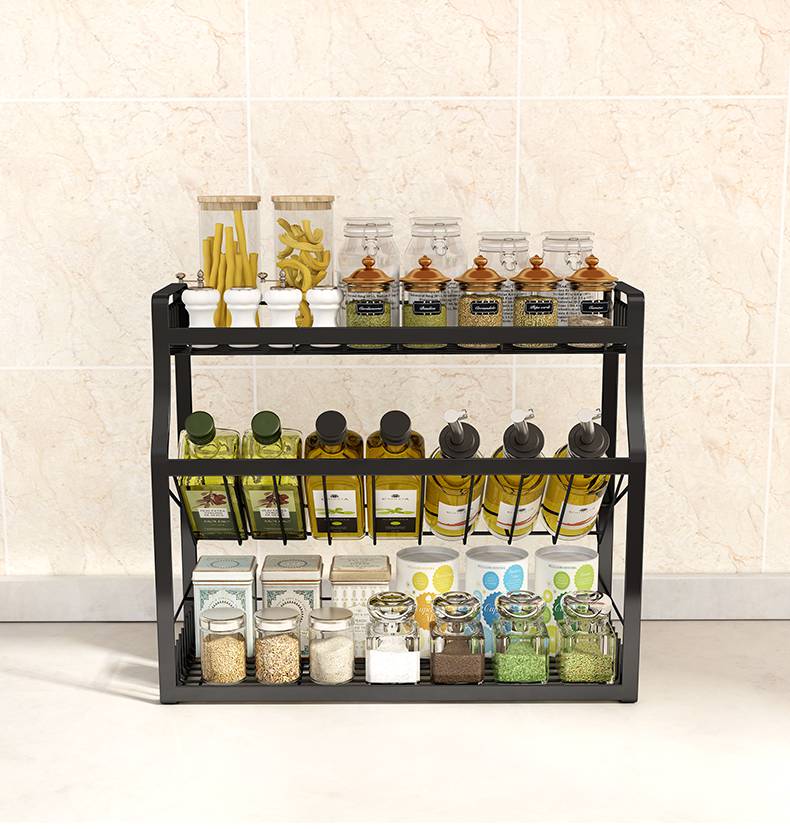 家佰利(jiabaili)不锈钢调味料架子黑色油盐酱醋收纳架斜口调料架厨房