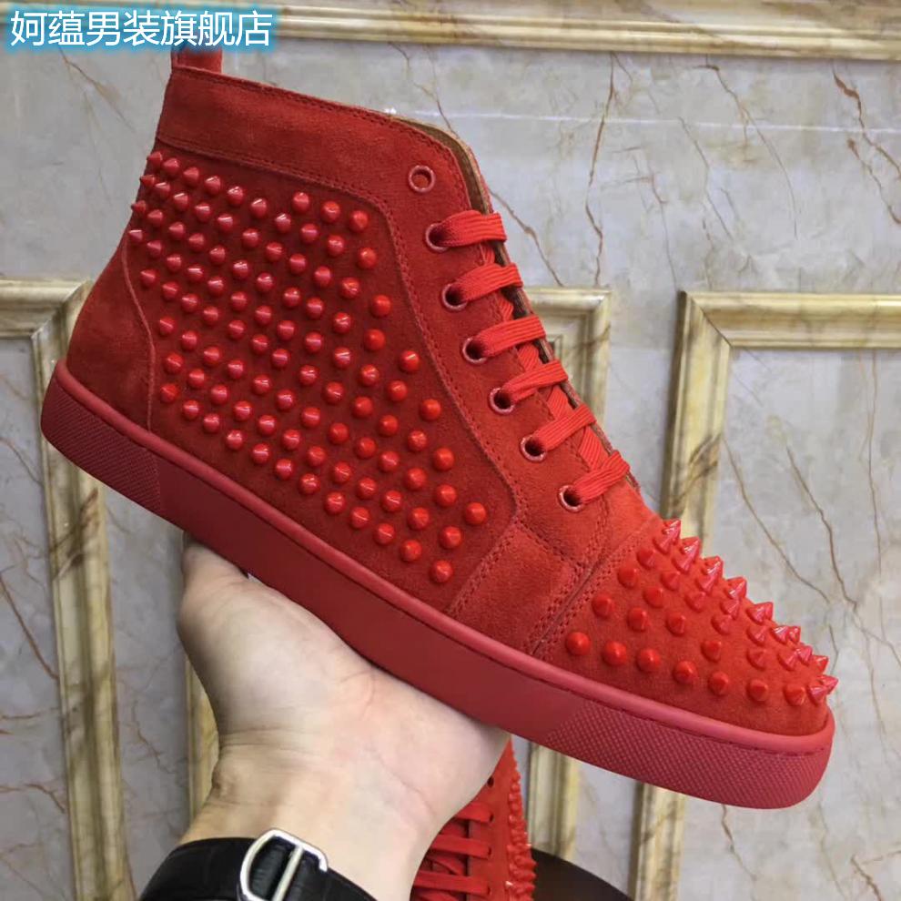 欧洲站cl ugqug春clae平底铆钉鞋子cl男鞋系带高帮鞋板鞋网红潮鞋英伦