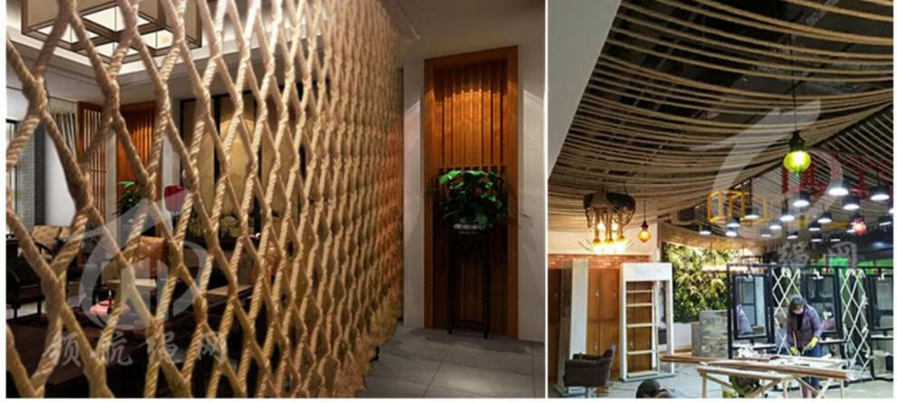 麻绳网酒吧复古吊顶网顶棚装饰网隔断绳子网格攀爬网防护围栏网绳14