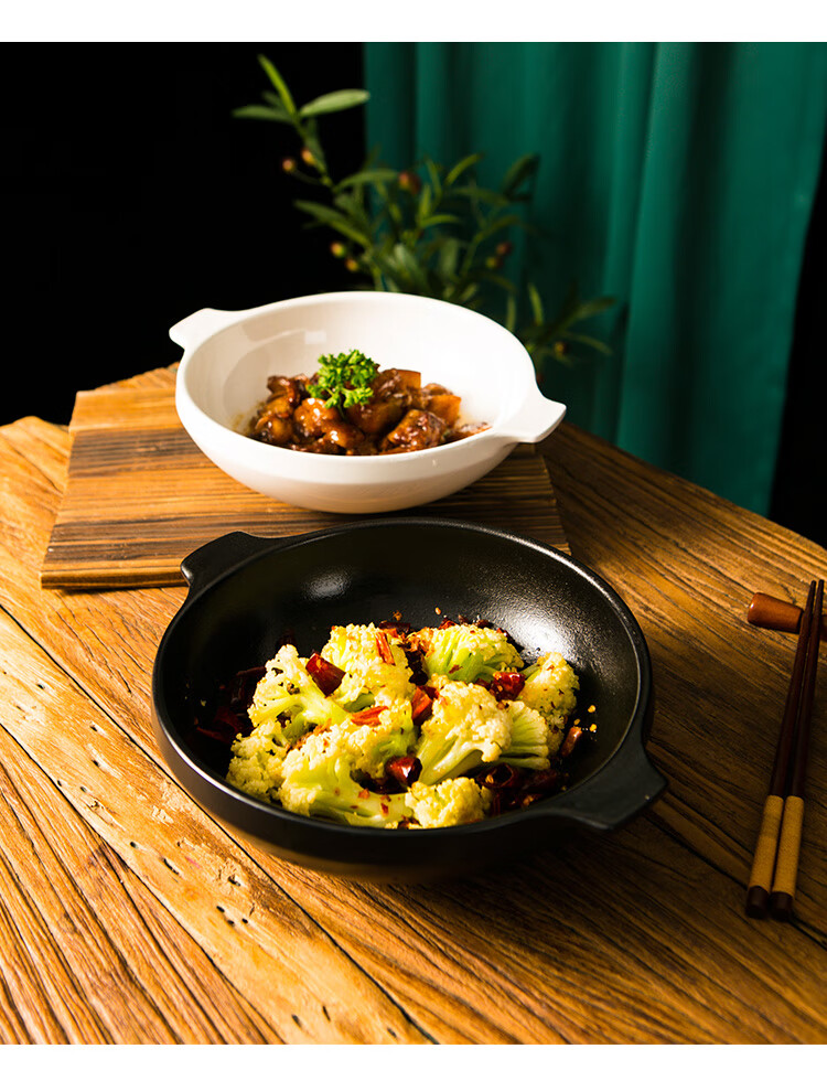 日式特色中餐纯白意境菜网红酒店餐具法餐凉菜摆盘双耳红烧肉盘子屿龙