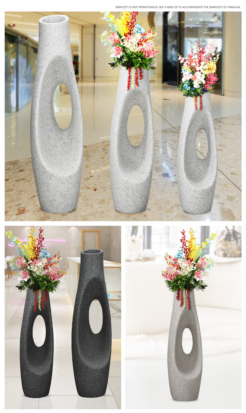 创意玻璃钢异形花盆组合花缸花器商场落地大花瓶美陈摆件 hp005-3青灰