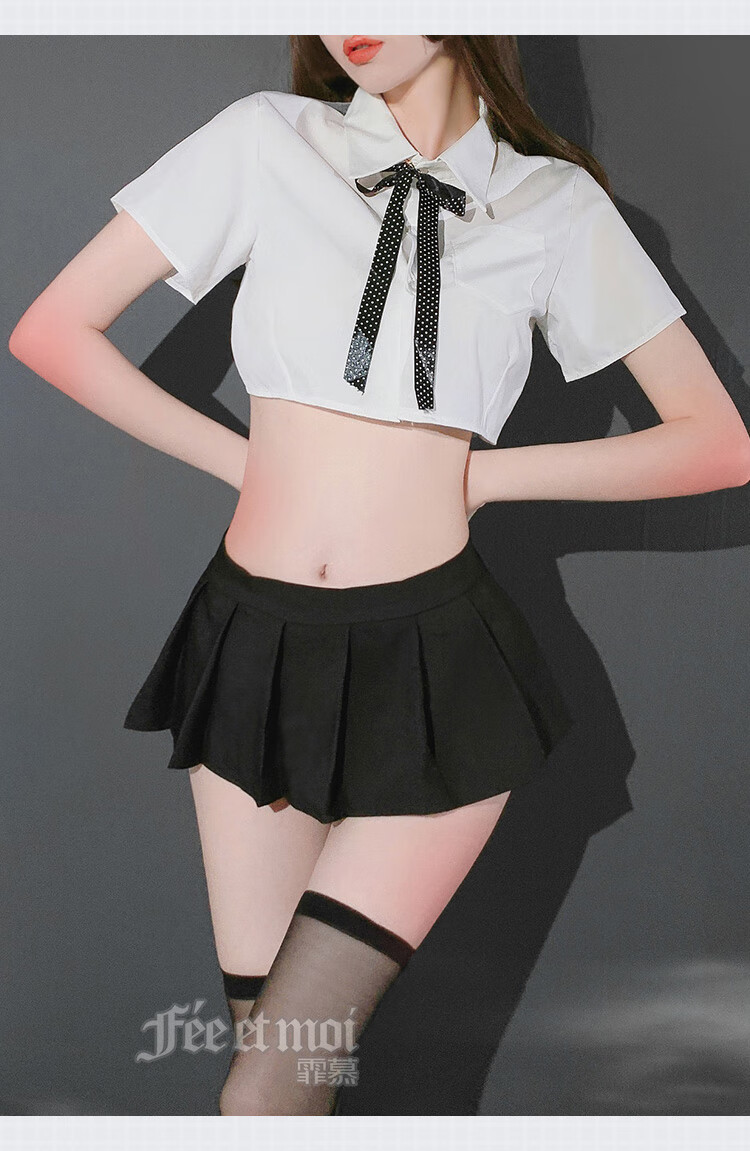 霏慕 情趣内衣女 制服诱惑 性感透视装 角色扮演 露背衬衫套装4件套