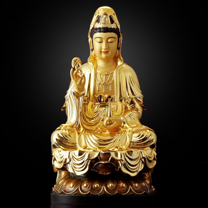 圆通佛具观音佛像台湾纯铜鎏金观音菩萨像地藏王菩萨佛像摆件48厘米