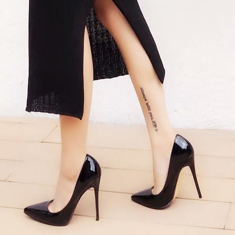 高跟鞋四季黑色漆皮尖头品超细跟宴会女单鞋12cm10厘米8裸色105厘米38