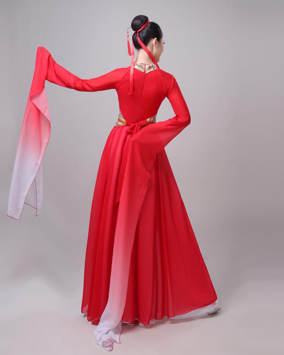 水袖舞蹈服惊鸿舞中国风甩袖服装女飘逸红昭愿汉服古典舞演出服红色