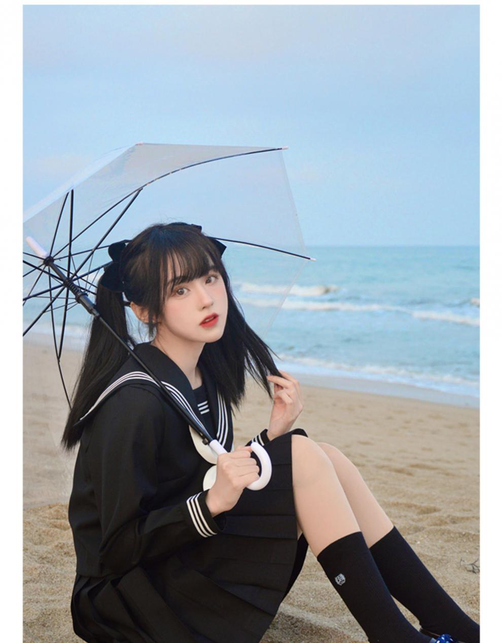 jk水手服猫屿jk制服基础款暗黑不良少女水手服学院风黑三本中间服套装