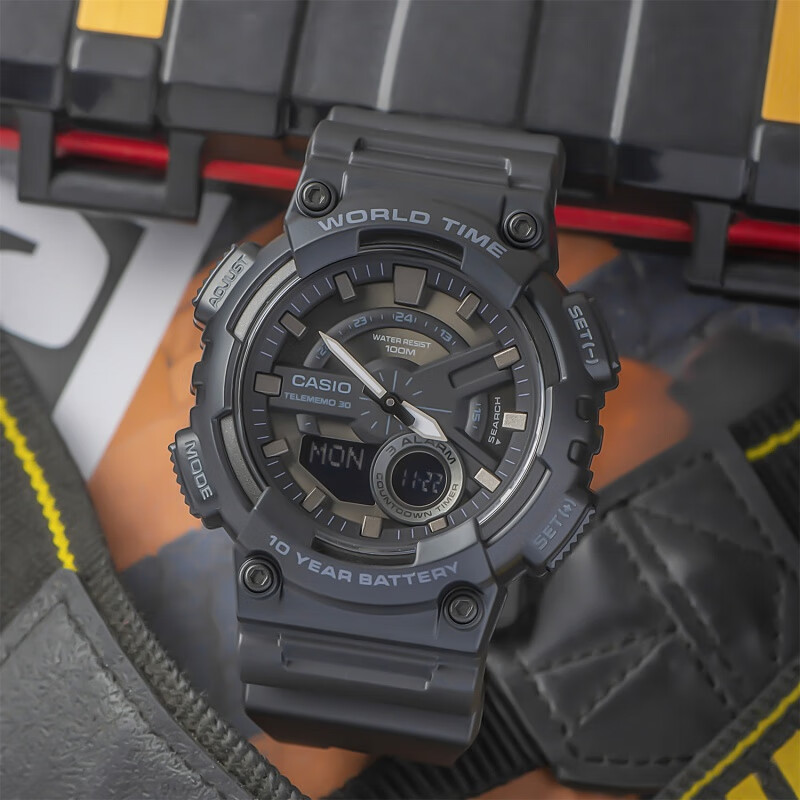 casio卡西欧 海外代购手表时尚指针双显防水防震运动男表aeq-110w aq