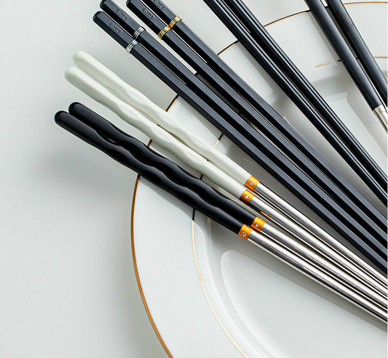 筷子单人不锈钢合金家用公筷耐高温防滑家庭1双金属不锈钢合金筷黑色