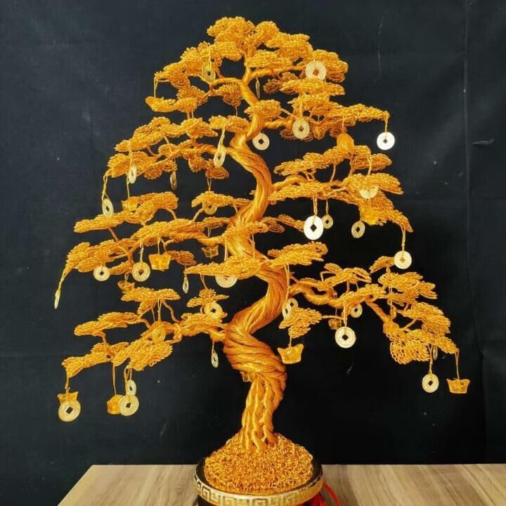 铜丝摇钱树手工 铜丝发财树摆件编织车载龙铁丝摇钱树制作工艺品串珠
