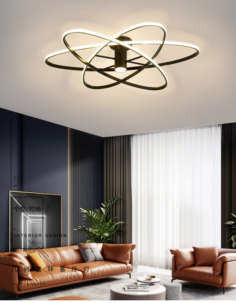 客厅灯餐厅书房卧室灯现代2021年新款北欧led吸顶灯 双圈60cm三色变光