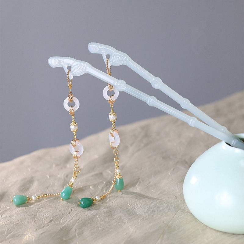 芙蕖 玉如兰竹节发簪手工古风发饰东陵醋酸仿玉发簪子发钗汉服头饰品