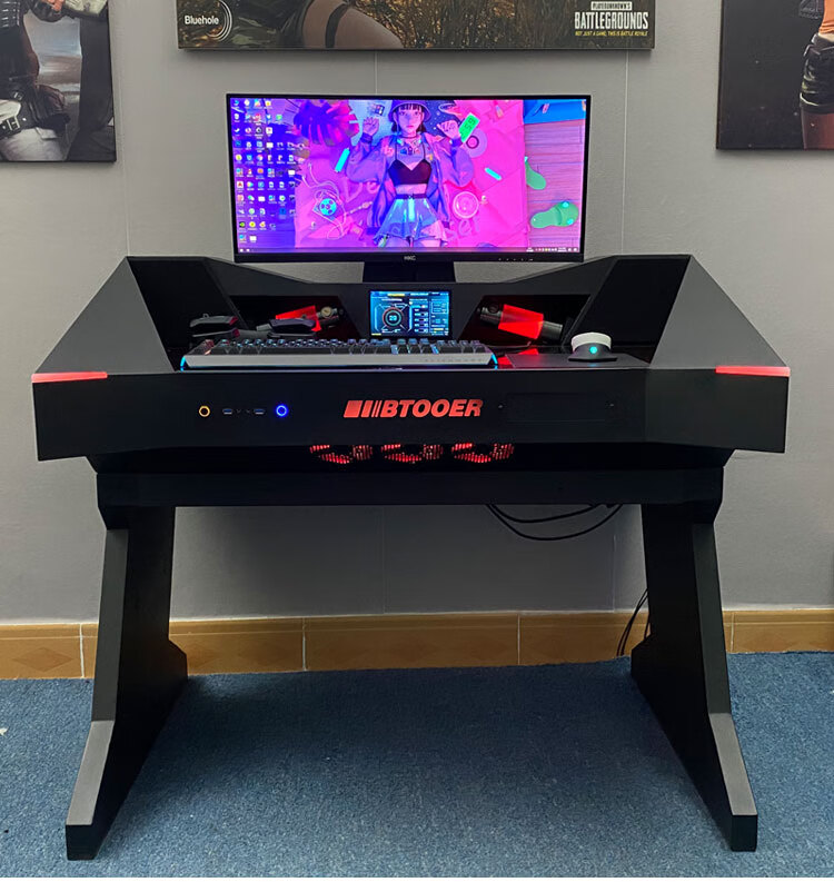 可狄 水冷机箱电脑桌电脑机箱一体桌全透明水冷异形大机箱高端炫酷