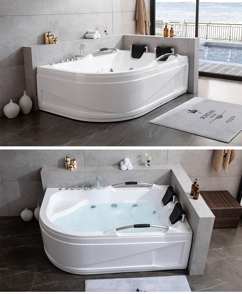 同款双人浴缸转角三角超大恒温加热冲浪按摩情趣情侣酒店水疗会所民宿
