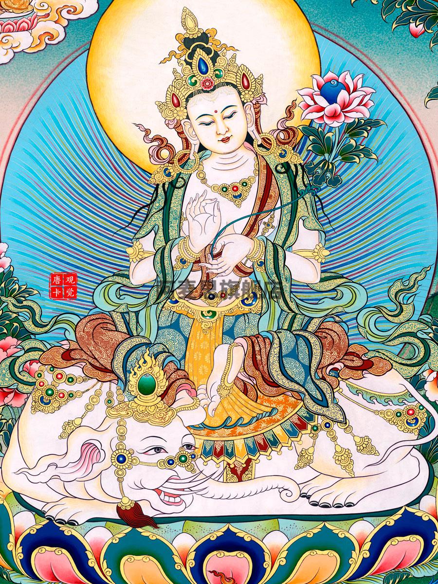 唐卡挂画普贤菩萨热贡唐卡西藏尼泊尔手绘版画客厅玄关书房装饰挂画