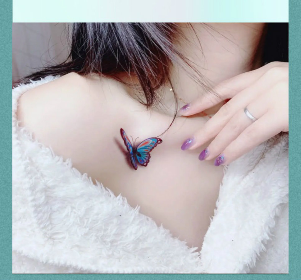 防水文身贴女新款3d蝴蝶玫瑰花纹身贴女防水持可久可清洗学生性感锁骨
